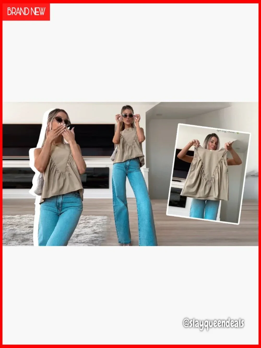 Peplum Babydoll Top Shirred Swing Tank Tops Pleated Flowy Loose Fit Ruffled Vest - Picture 7 of 7